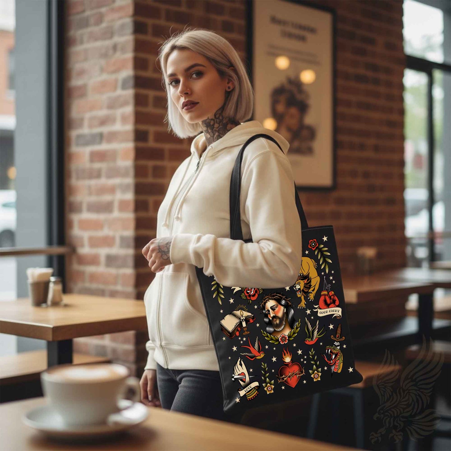 Christian Tattoo Flash Tote Bag – Faith-Inspired Ink Art | Freedom 44 Co.