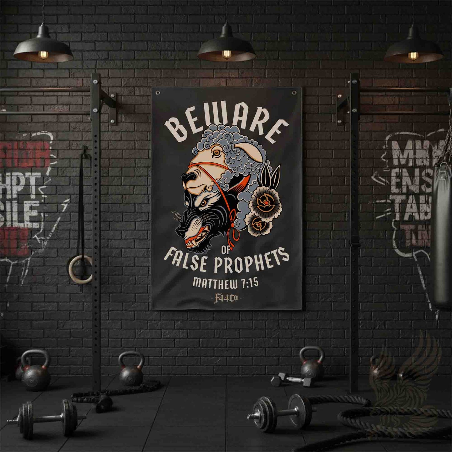 Matthew 7:15 Flag – Beware of False Prophets | Charcoal Christian Wall Flag