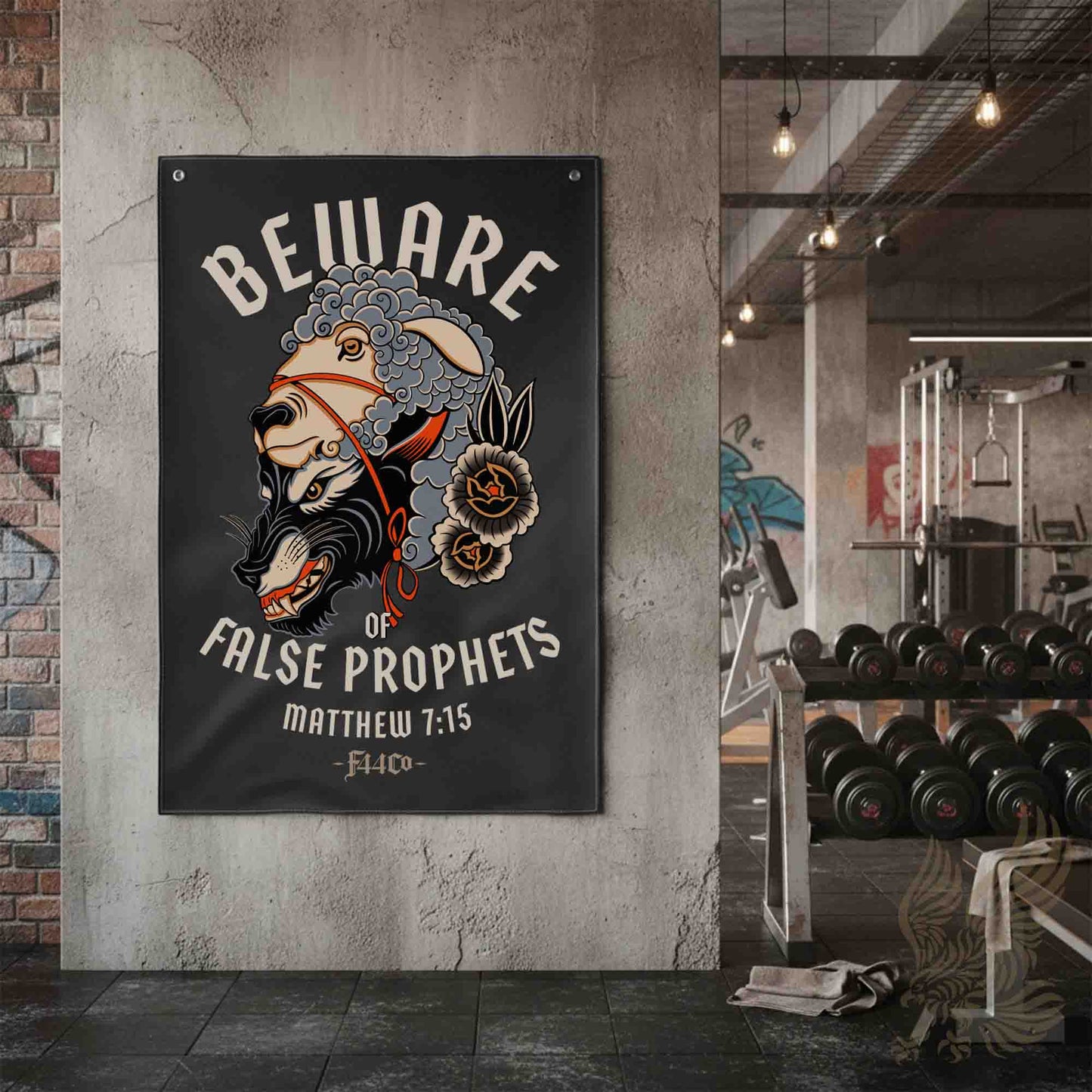 Matthew 7:15 Flag – Beware of False Prophets | Charcoal Christian Wall Flag