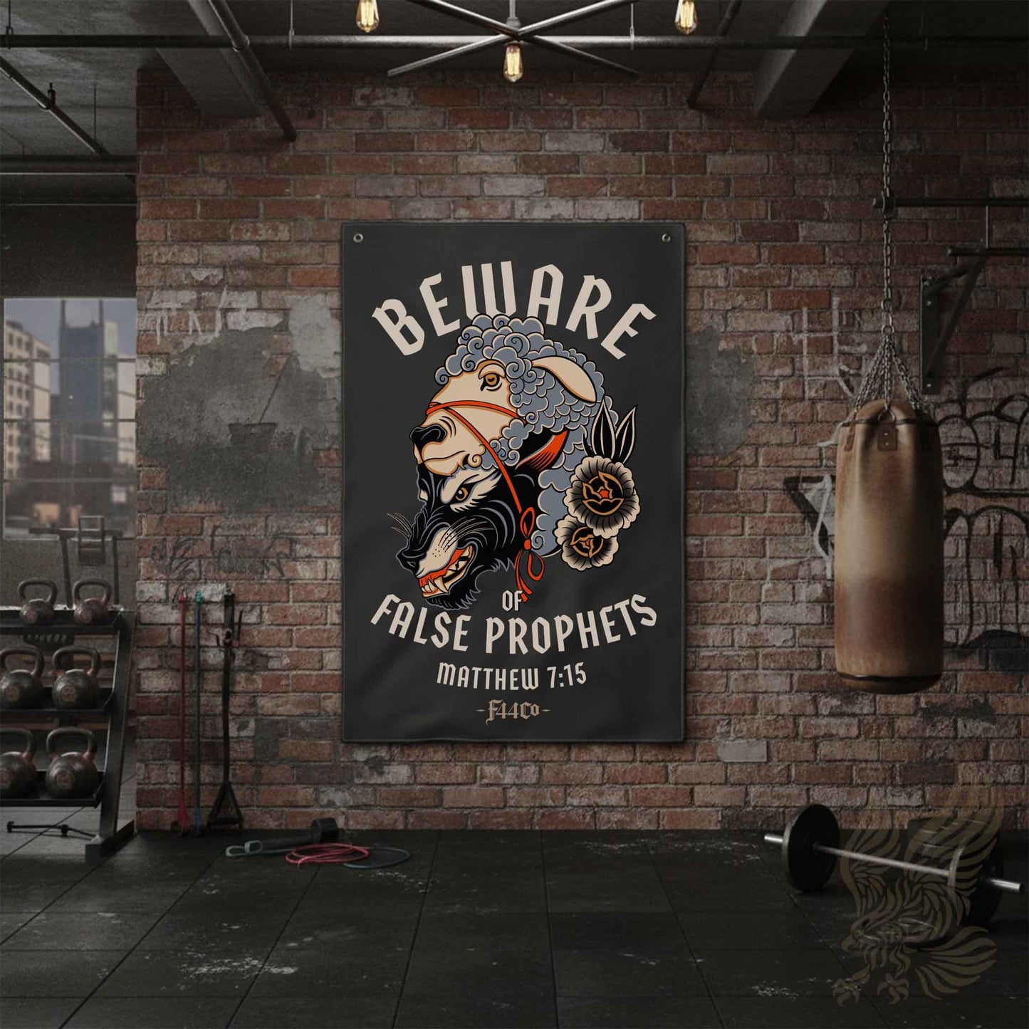 Matthew 7:15 Flag – Beware of False Prophets | Charcoal Christian Wall Flag