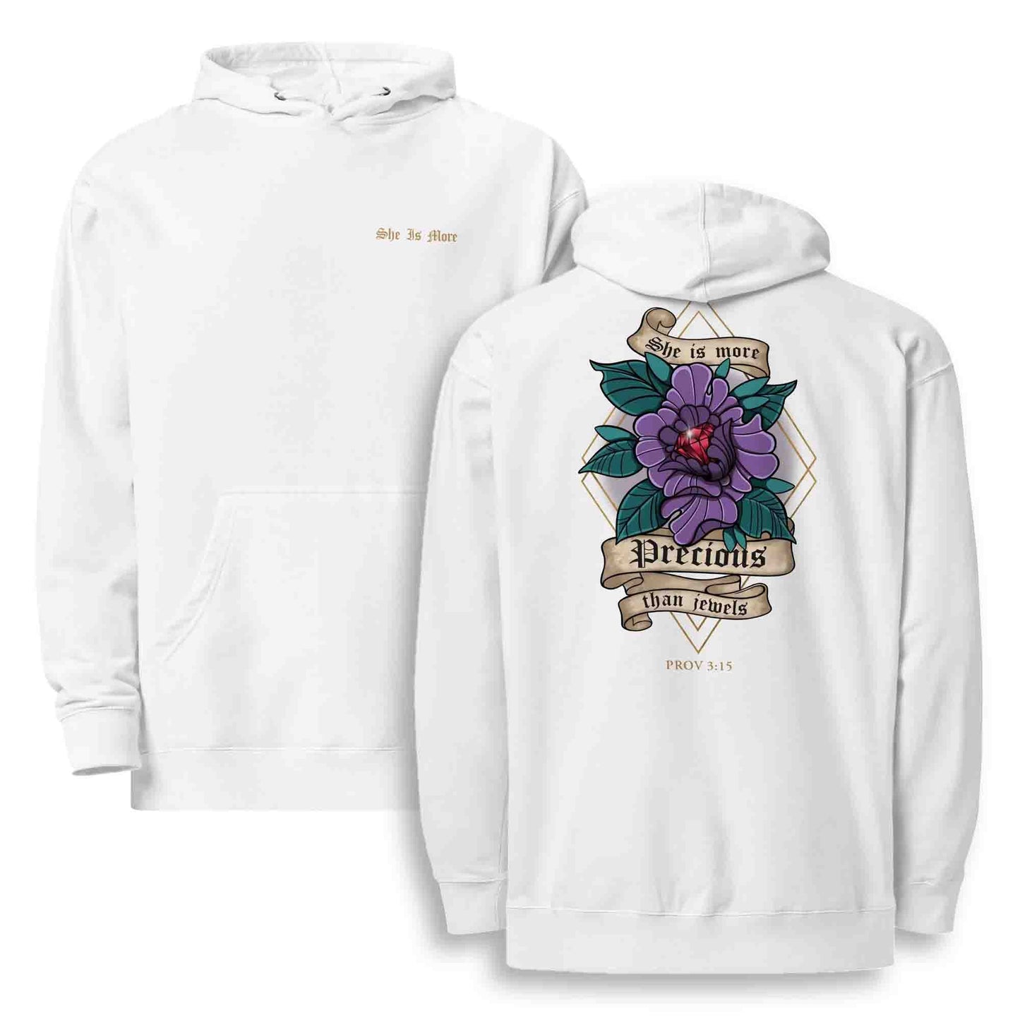 Proverbs 3:15 She is More Precious Than Jewels Scripture Hoodie - Unisex Midweight