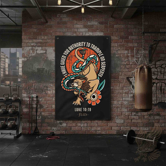 Luke 10:19 Flag – Lion & Serpent | Christian Authority Wall Flag