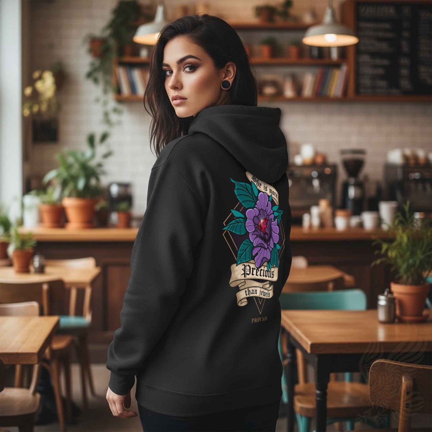 Proverbs 3:15 She is More Precious Than Jewels Scripture Hoodie - Unisex Midweight