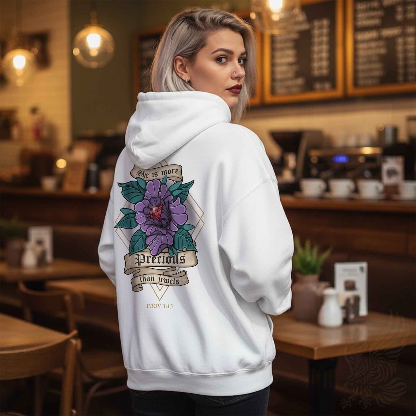 Proverbs 3:15 She is More Precious Than Jewels Scripture Hoodie - Unisex Midweight