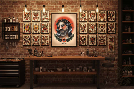 Old School Jesus Poster – American Traditional Tattoo Art Print